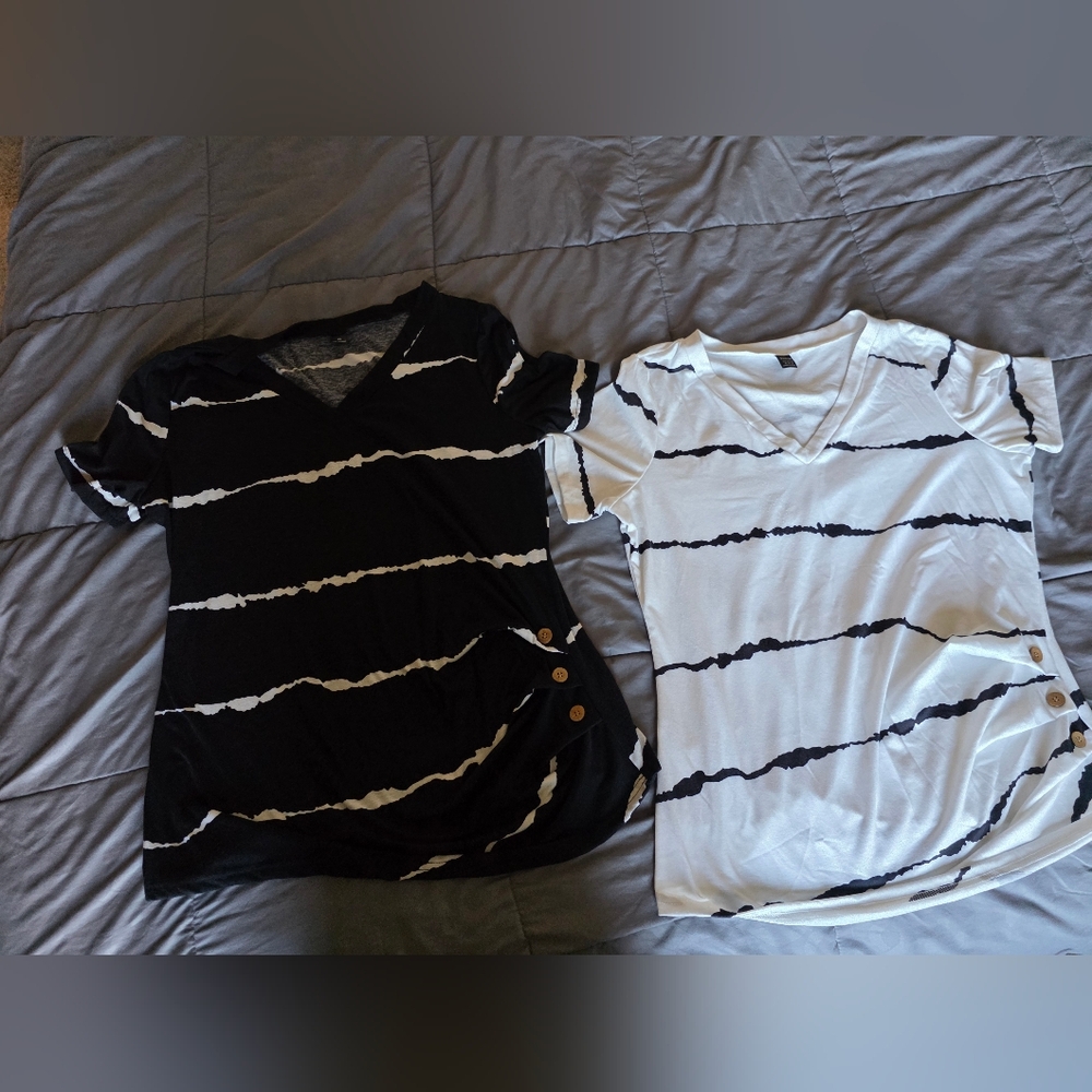 SHEIN Black and White Tie-Dye Blouses